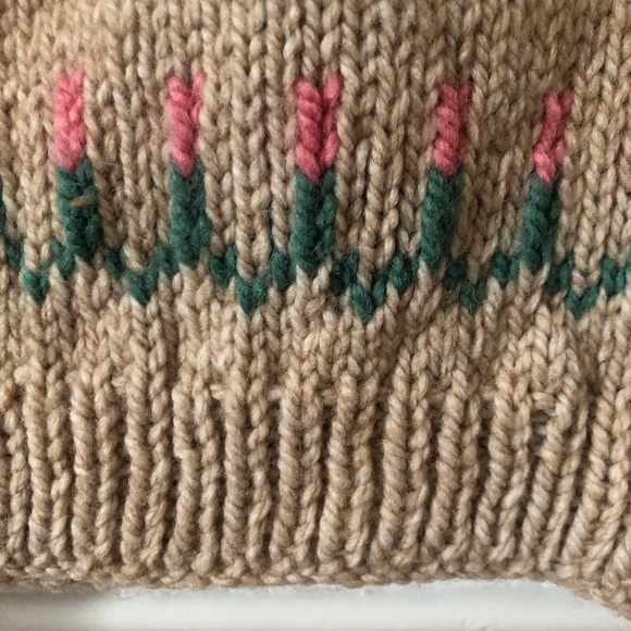 Hand Knit Tan Fair Isle Wool Crewneck Sweater Small - Picture 7 of 7